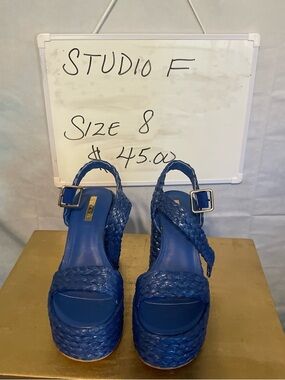 Braided Chunky Heel Sandals in Blue